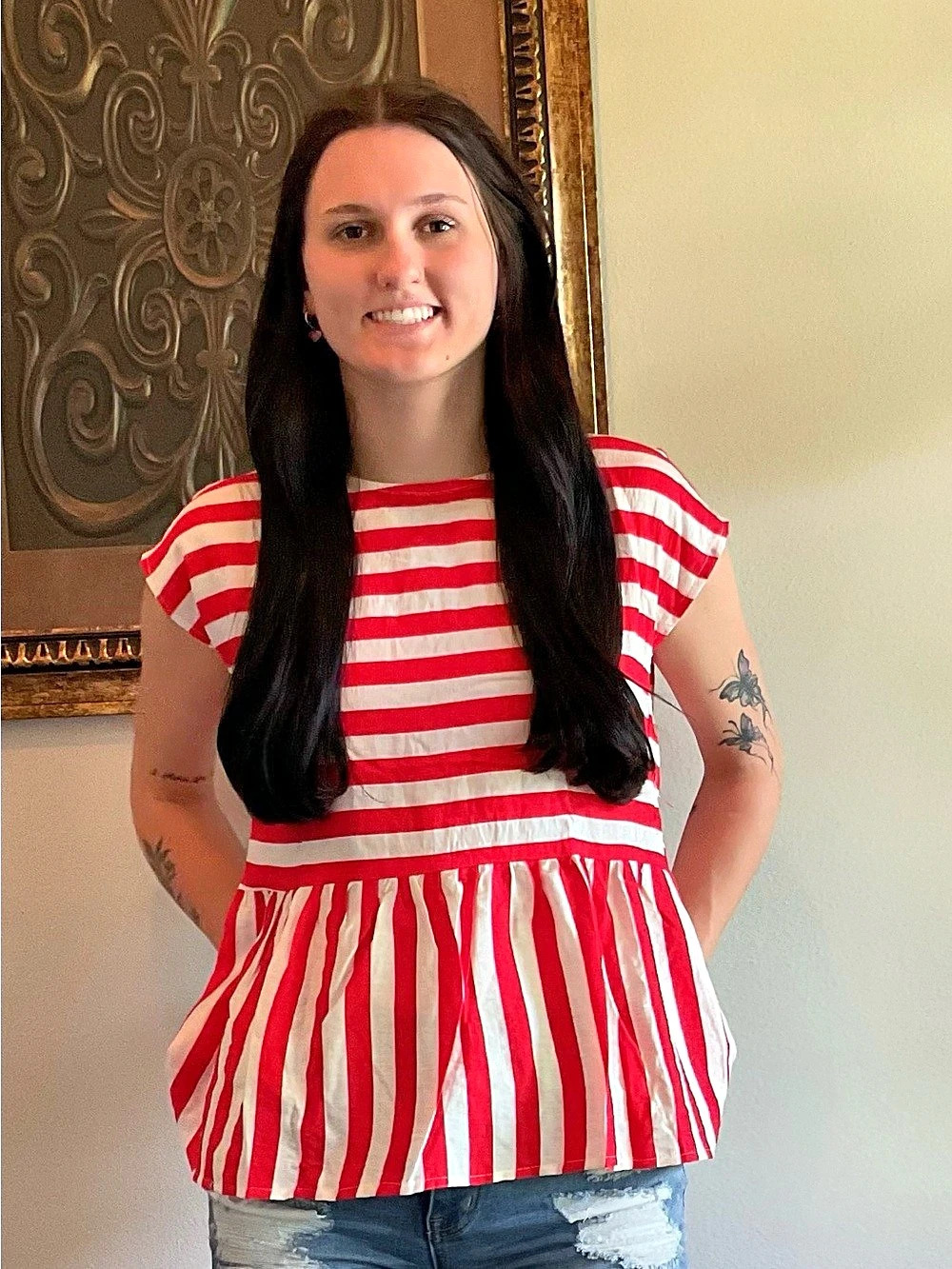 She + Sky Red & White Striped Peplum Top